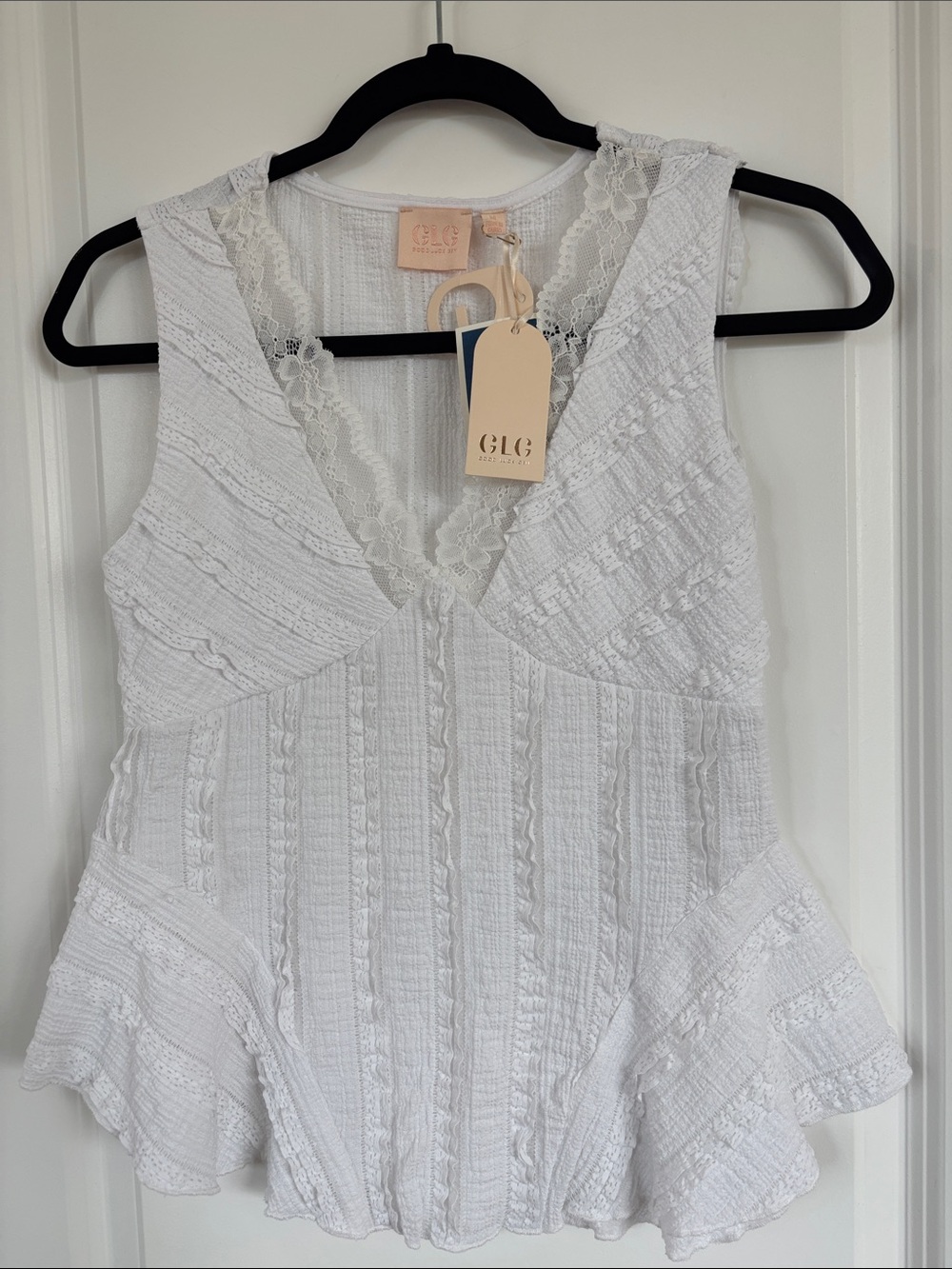 GLG White Lace-Trim Peplum Camisole Top